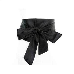 NEW Woman Black Wide Satin Sash Wrap Tie